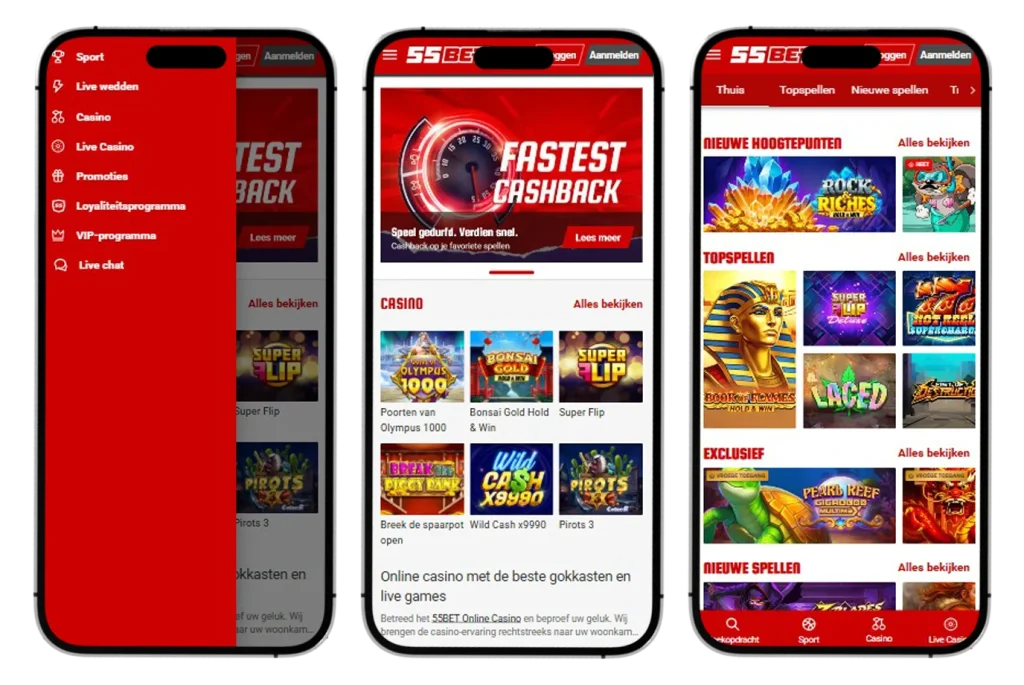 55Bet Casino Mobiele versie en app